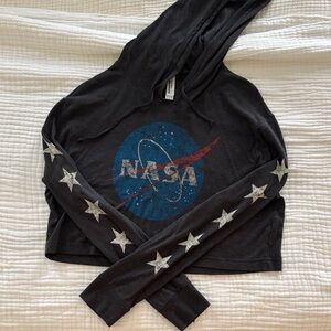 NASA Black Hoodie with Star Sleeves